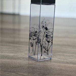 Custom Black Floral Square Water Bottle | Sleek & Modern